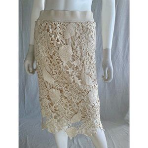 Forever 21 Women's Skirt Beige Lace Floral Knee Length 100%Cotton Size S
